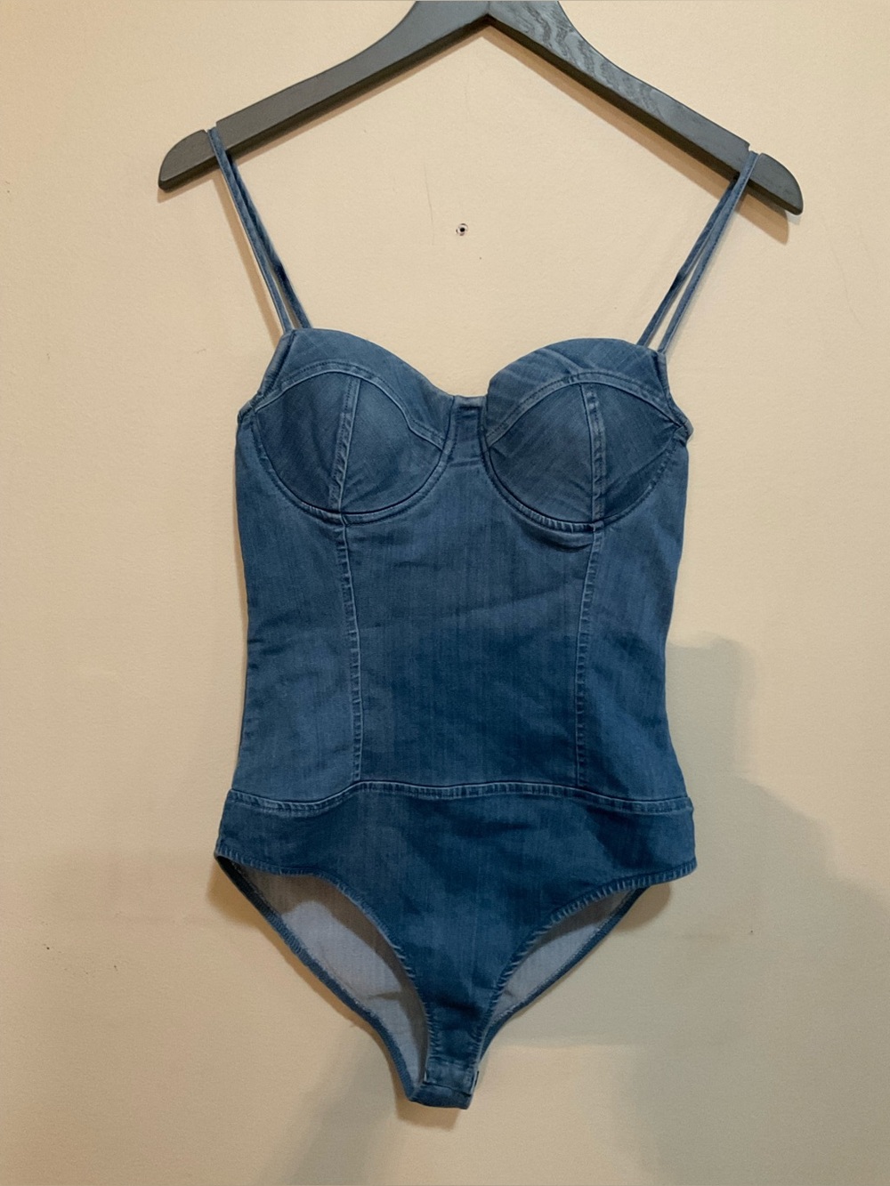 Haute Monde blue denim spaghetti strap bodysuit